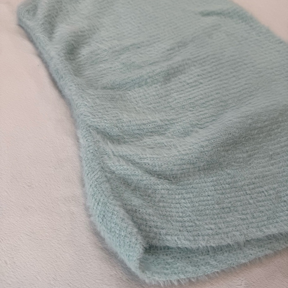 Anthropologie One-Shoulder Light Mint Blue Eyelash Sweater Tank - Picture 6 of 9